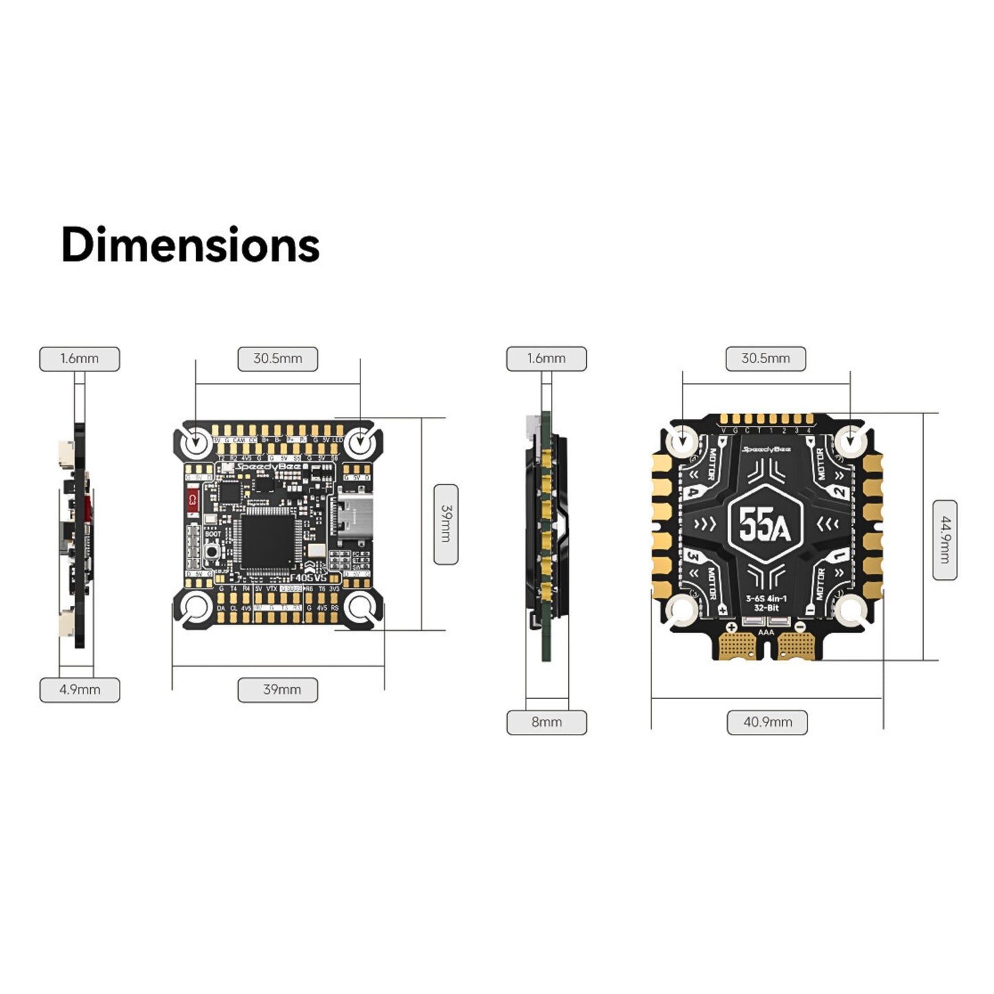 SpeedyBee F405 V5 OX32 55A 30x30 Model Aircraft FC&ESC Stack - Standard Version