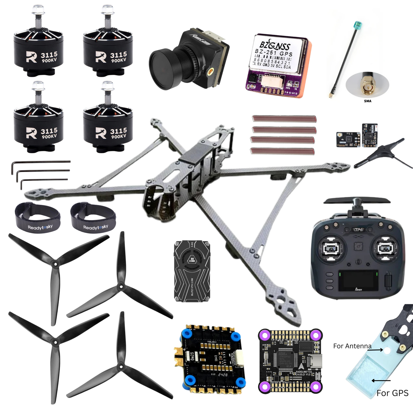 Mark4 V2 10 Inch Carbon Fiber Analog FPV Drone Kit with Radio Transmitter