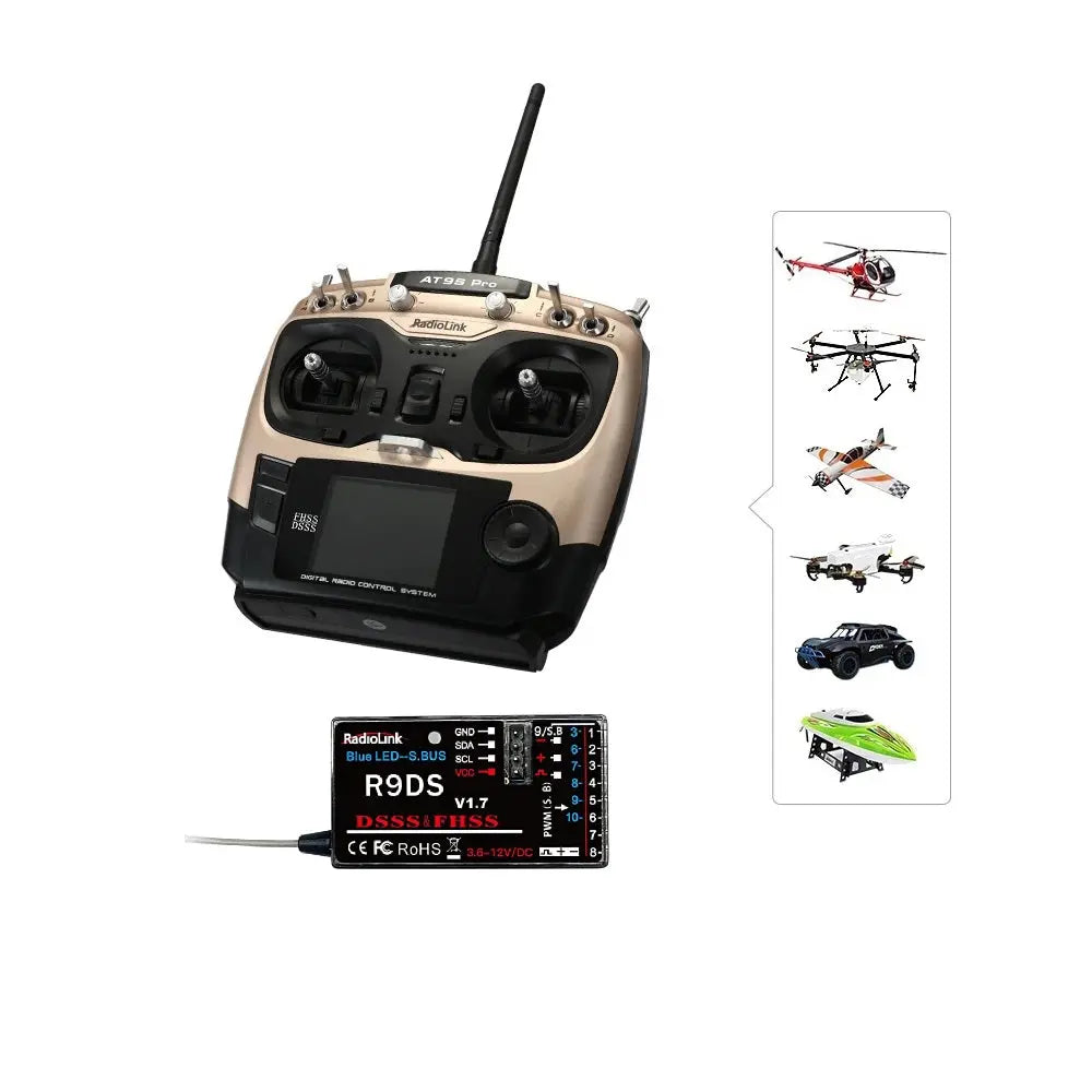 Radiolink AT9S Pro 2.4GHz 12CH RC Drone Remote with R9DS Receiver Hi Hi Tech xyz