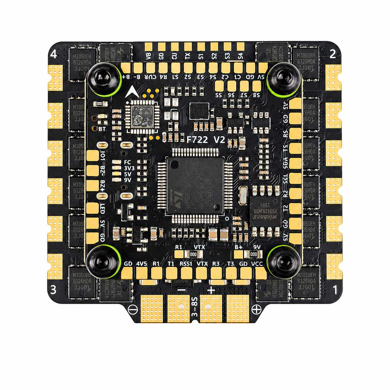 Bottom View of Aocoda RC F722 V2 80A AM32 Stack PCB for FPV Drone