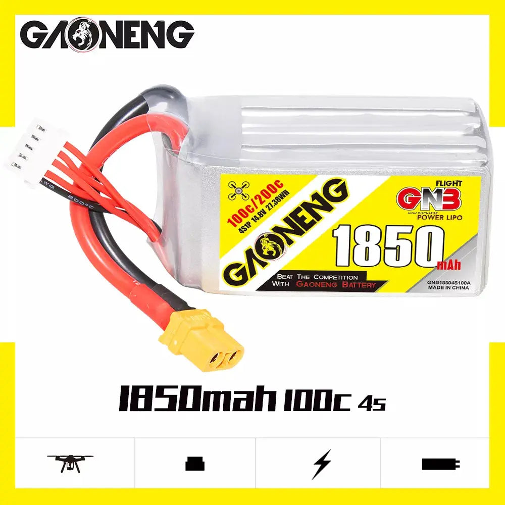 GNB 4S 14.8V 1850mAh 100C XT60 Lipo Battery. Hi Tech xyz
