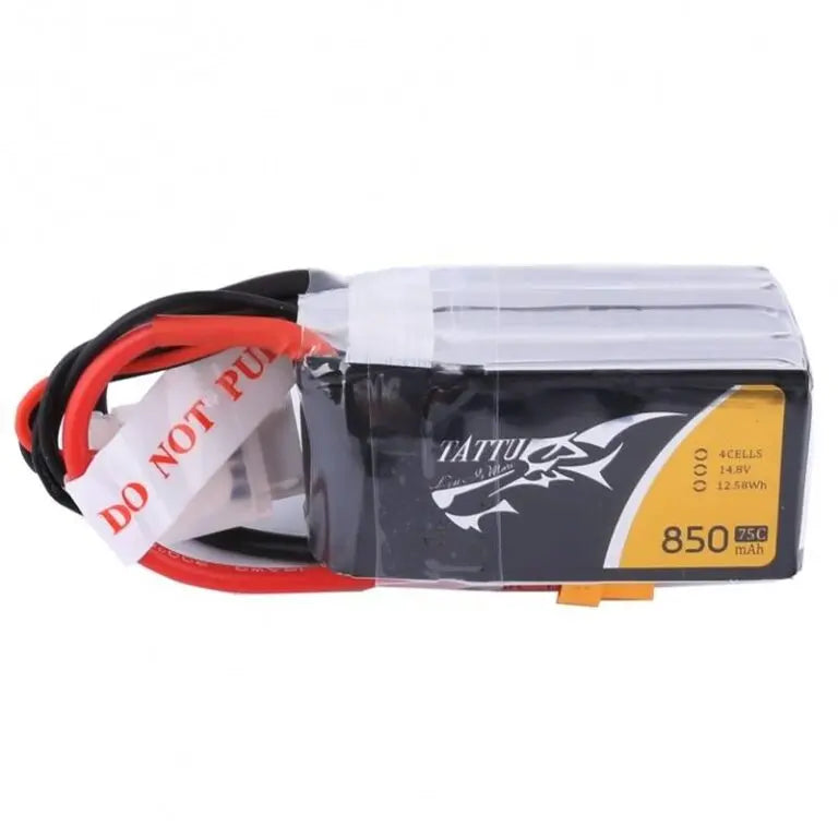 14.8V Tattu 850mAh 4S 75C Lipo Battery. Hi Tech xyz