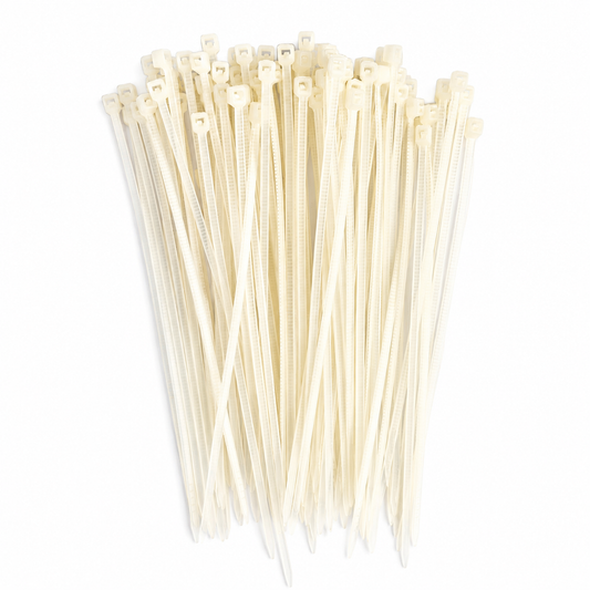 100mm White Self-Locking Nylon Cable Ties 100pcs Front View