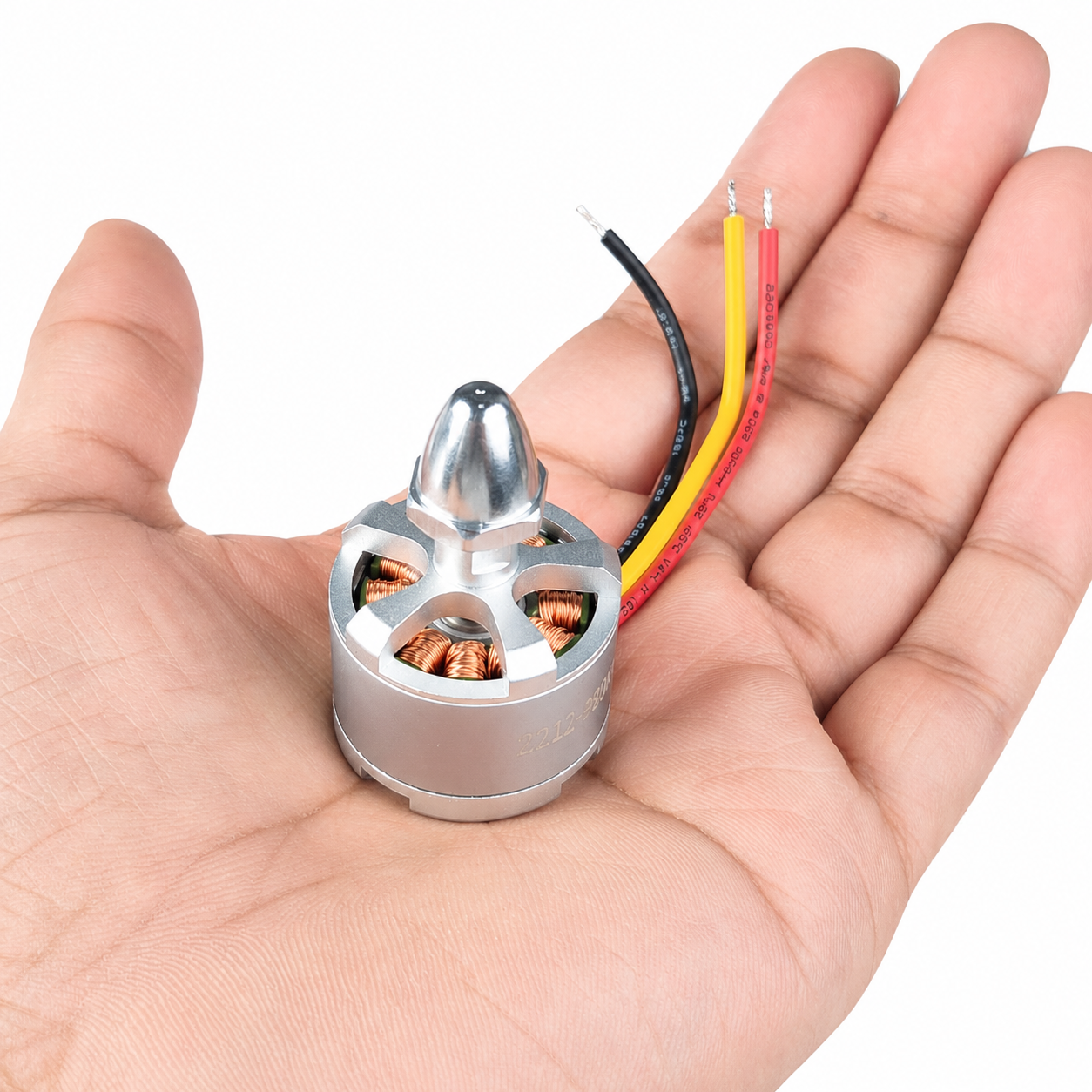 High Power 2212 980KV CCW brushless drone motor shown in hand for size reference