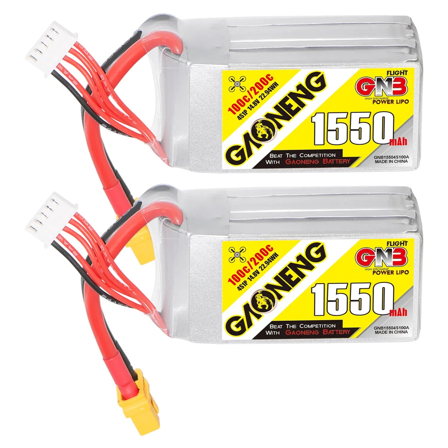 GNB 4S 14.8V 1550mAh 100C XT60 LiPo Battery.