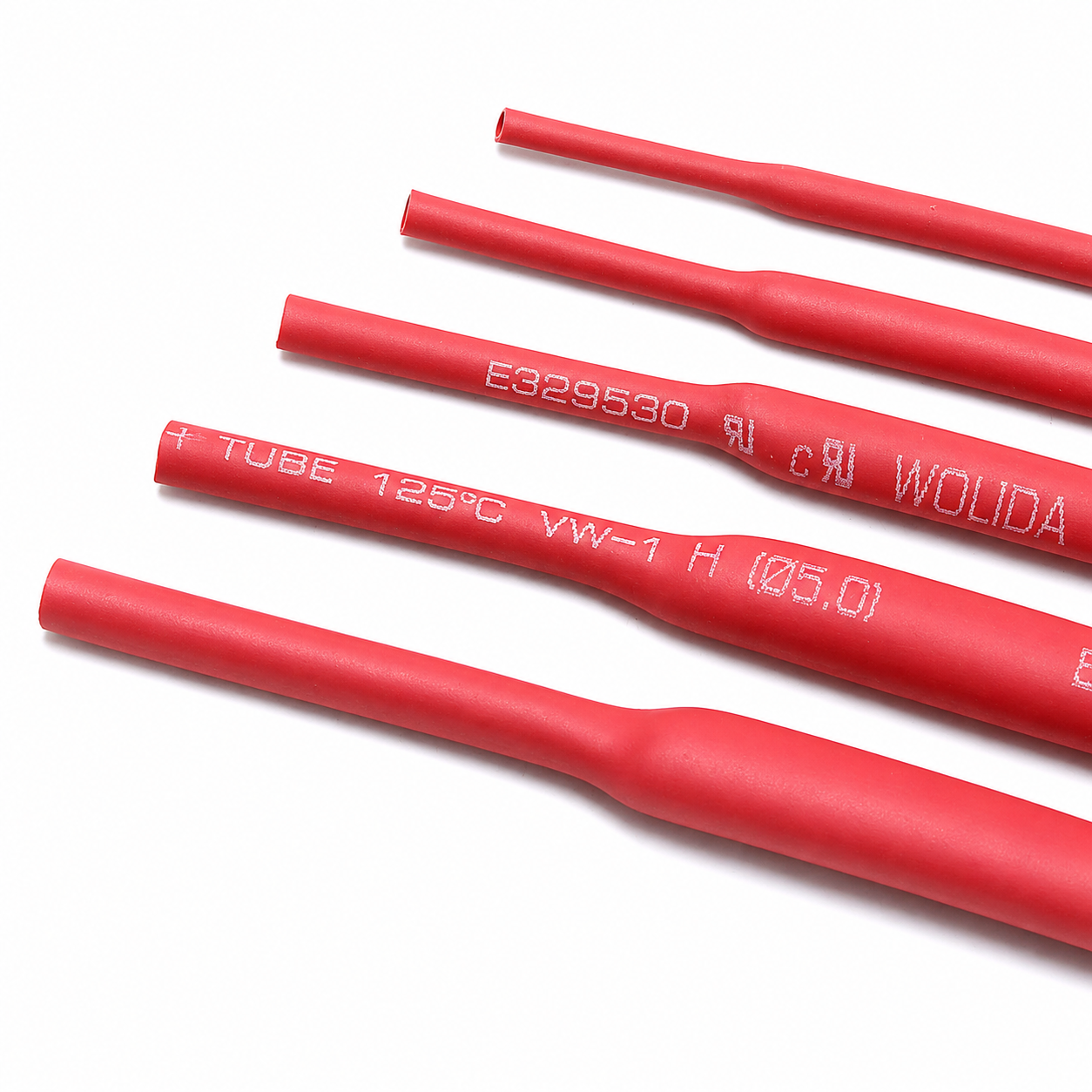 Multiple 2mm red heat shrink sleeves for electronics wiring