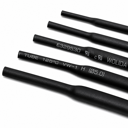 Single 3mm black heat shrink tube close-up