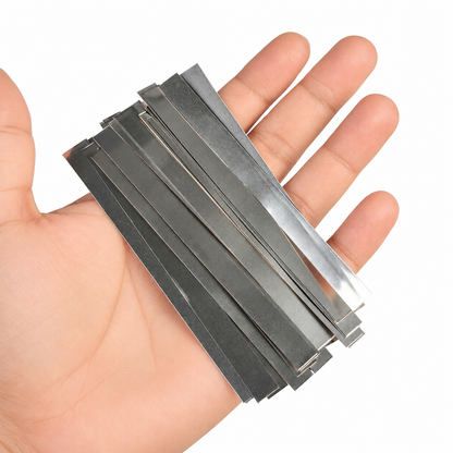 0.15 x 8 x 100 mm 99.96% Pure Nickel Strip Held in Hand for Size Reference