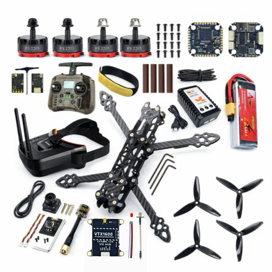Mark4 5 Inch Carbon Fiber Analog Low Budget FPV Drone Kit with Goggles, Radio Controller, Battery & Charger