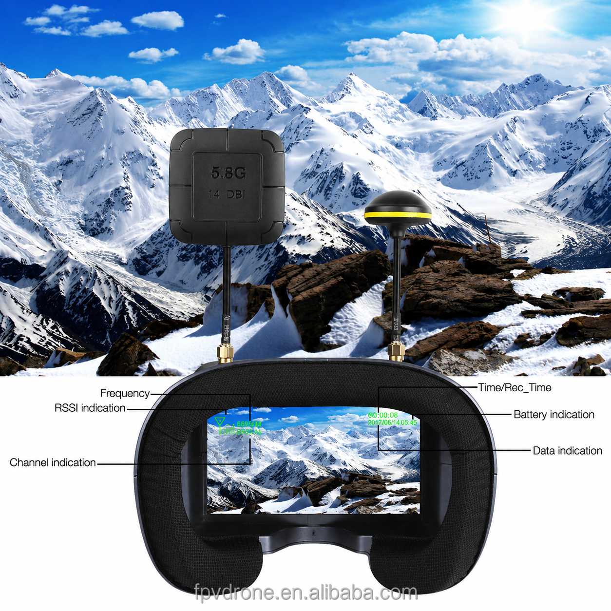 LS-008D 4.3 inch 800 x 480 5.8GHz 40CH FPV Goggles Support TF Card & DVR
