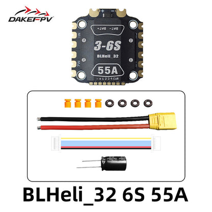 DAKEFPV BLHeli 32-Bit 3-6S 55A 4 in 1 ESC with Heat shrink For FPV Drone