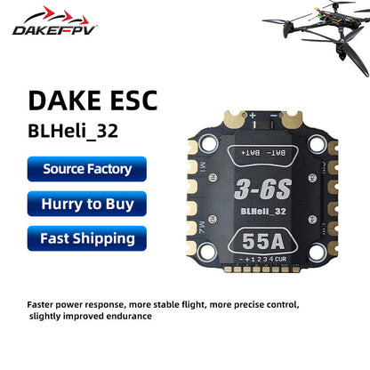 DAKEFPV BLHeli 32-Bit 3-6S 55A 4 in 1 ESC with Heat shrink For FPV Drone