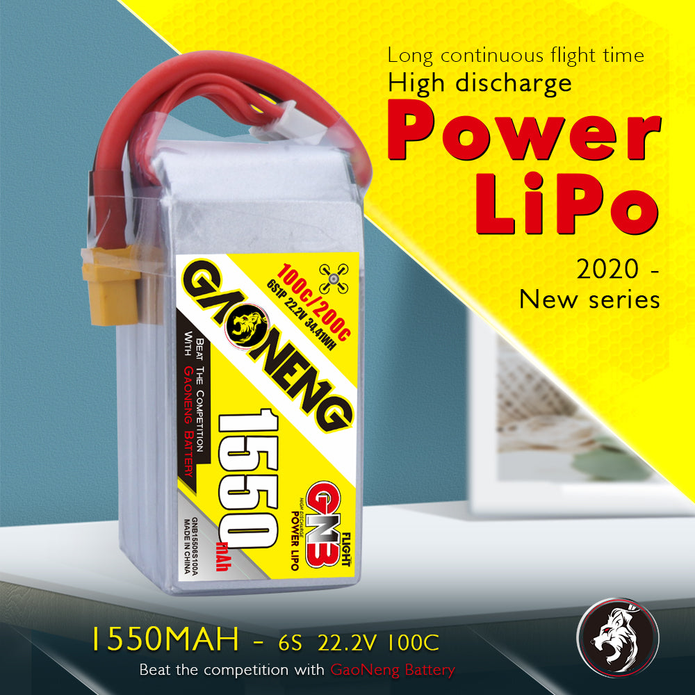 22.2V 1550mah 6S 100C Lipo Battery With XT60 Plug (Brand GAONENG). Hi Tech xyz