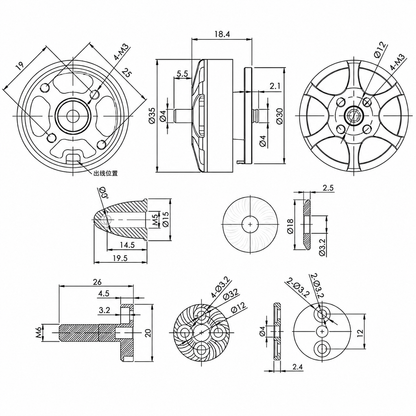 Technical Dimensions and Mounting Diagram of T-Motor Antigravity MN2806 650KV Motor