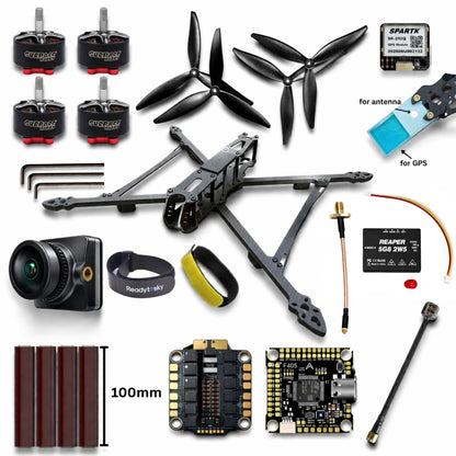 Complete Mark4 10 inch analog FPV drone kit with frame, motors, propellers, GPS, camera, VTX and flight controller