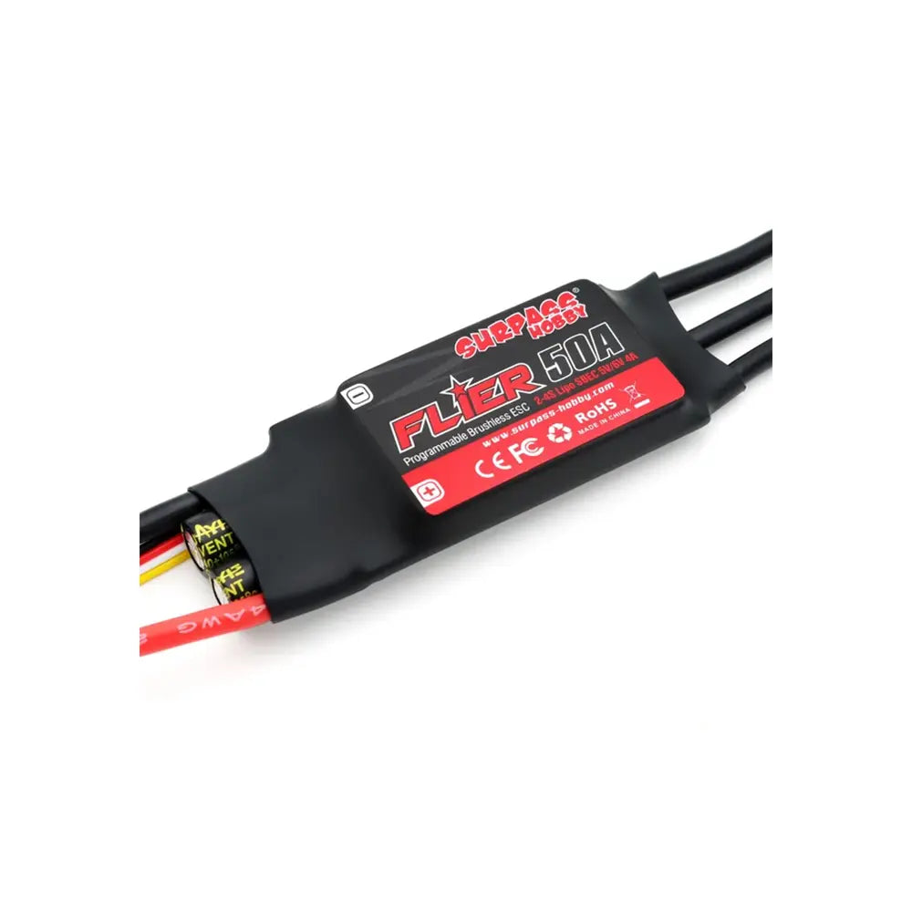 SURPASS Flier 50A ESC Li:2-4S NiNh:5-12NC SBEC:5V/6V/4A 68*25*10mm 4.0 Connector Hi Tech xyz