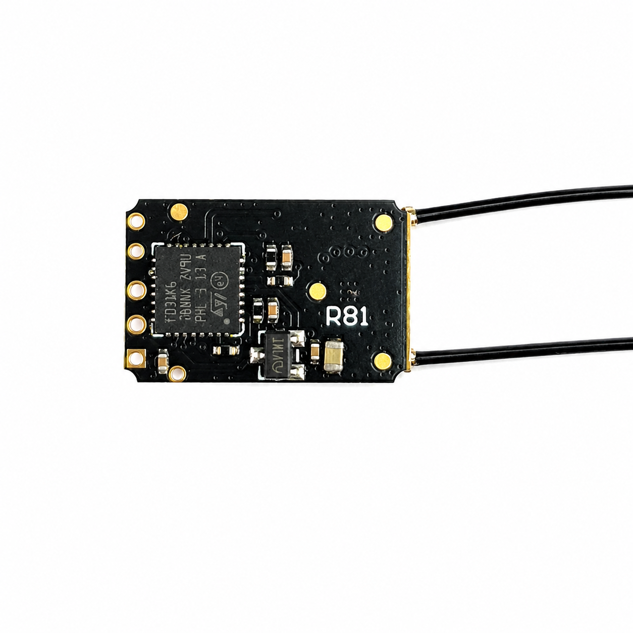 Front PCB View of Radiomaster R81 V2 8CH FrSky D8 D16 Compatible Nano Receiver with Dual Antennas
