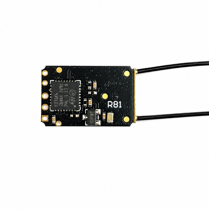 Front PCB View of Radiomaster R81 V2 8CH FrSky D8 D16 Compatible Nano Receiver with Dual Antennas