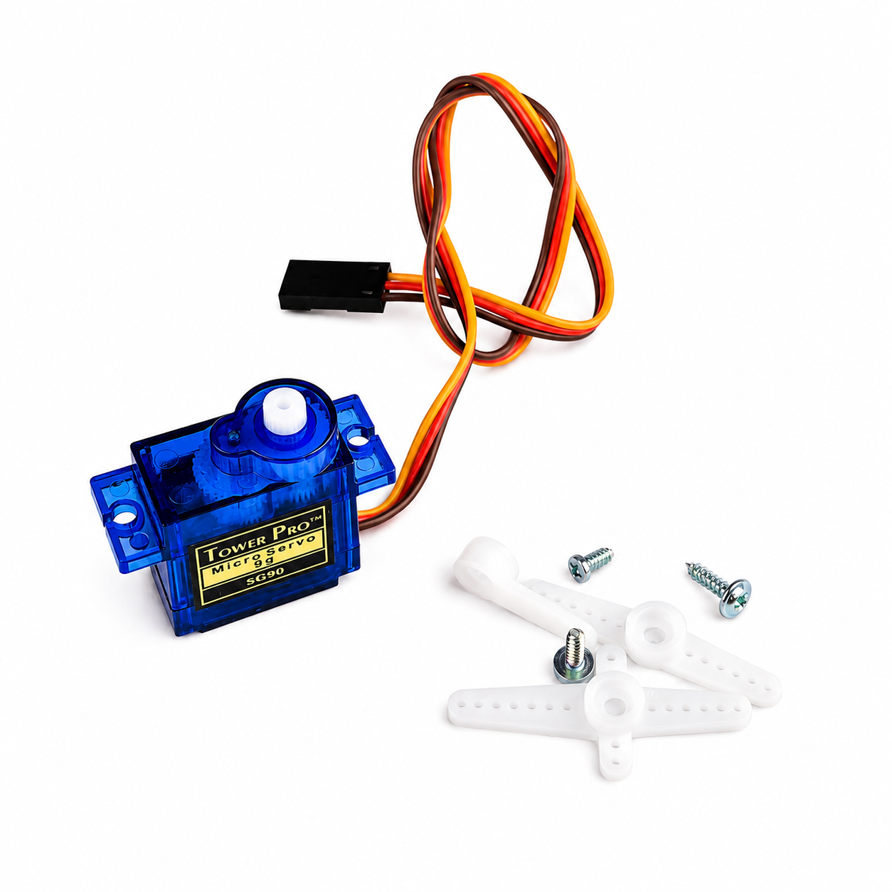 Tower Pro SG90 Micro Servo Motor with Servo Arms, Screws and Mounting Accessories