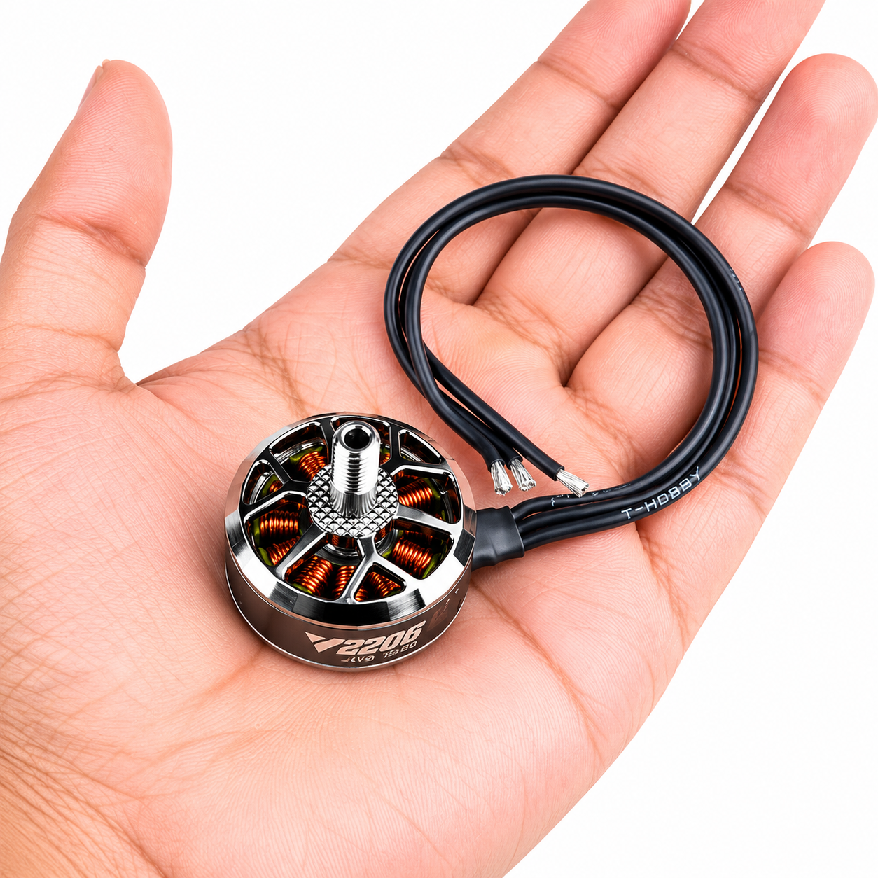 T-Motor Velox V2208 V2 1950KV Motor Held in Hand Showing Actual Size