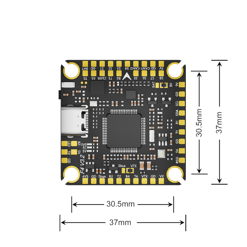 Dimension Diagram of Aocoda RC F405 V3.2 Flight Controller 30x30mm