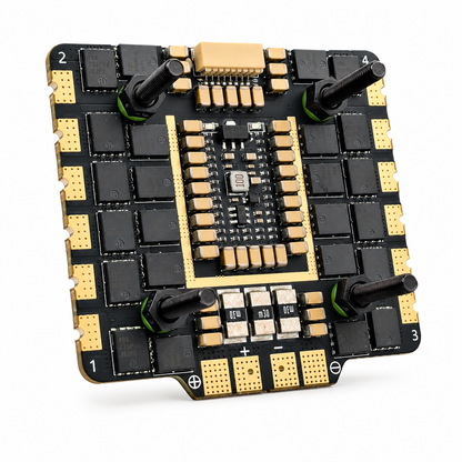 Rear View of Aocoda RC F405 V4 80A AM32 Flight Controller and ESC Stack
