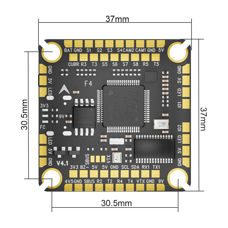 Dimension Diagram of Aocoda RC F405 V4 Flight Controller 30x30mm