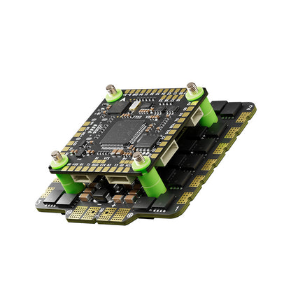 Angled View of Aocoda RC F722 V2 100A AM32 FPV Flight Controller Stack