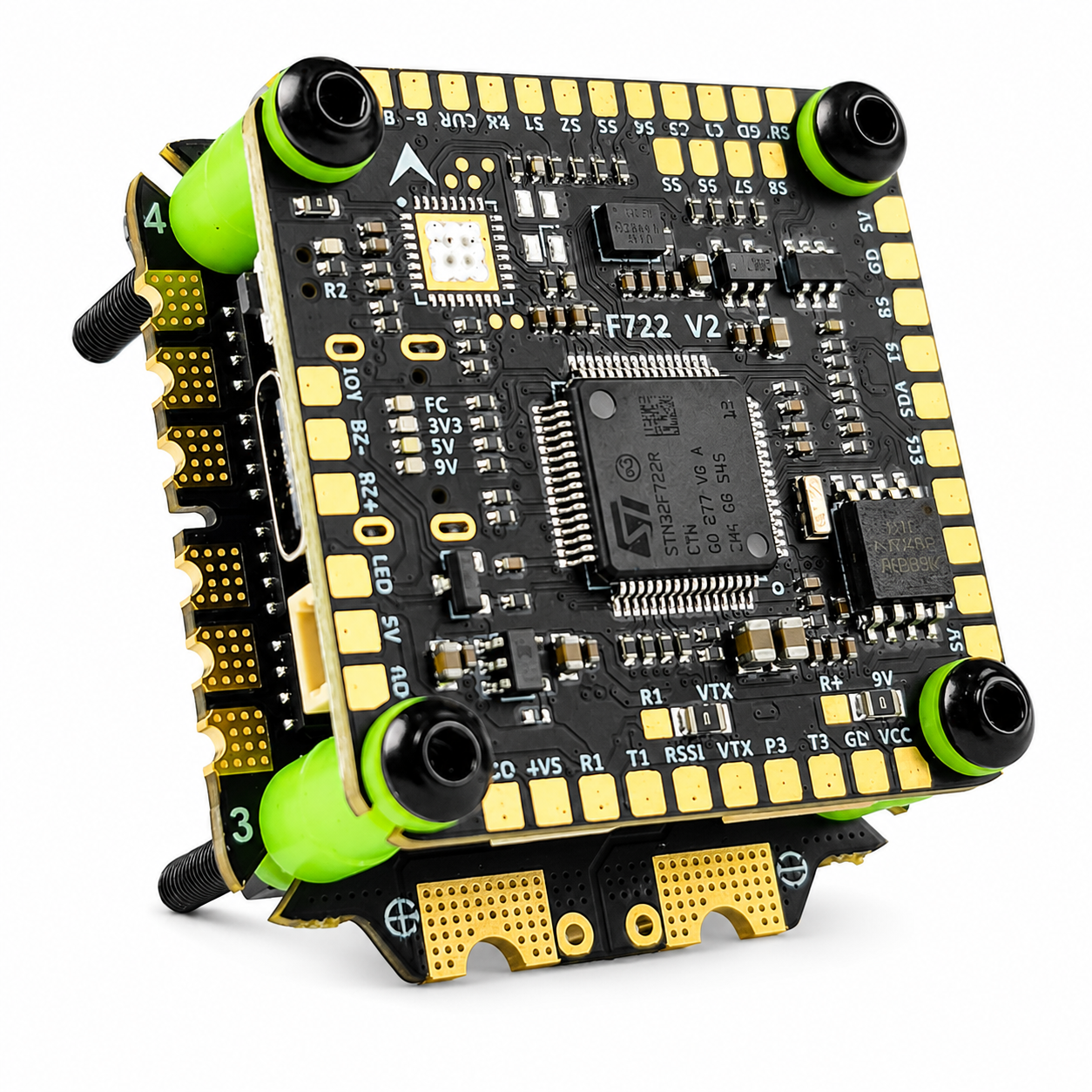 Aocoda-RC F722 V2 Flight Controller Stack with 75A 3075S ESC Front View for FPV Racing Drones