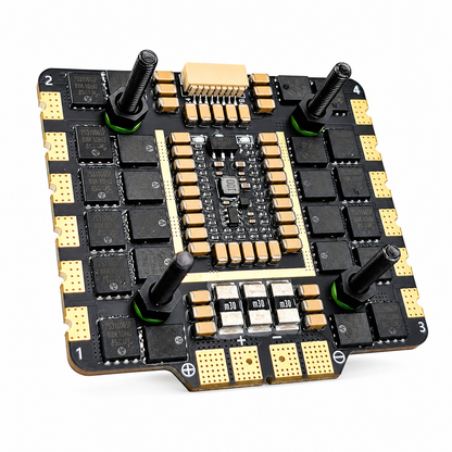 Angled View of Aocoda RC F722 V2 80A AM32 FPV Flight Controller Stack