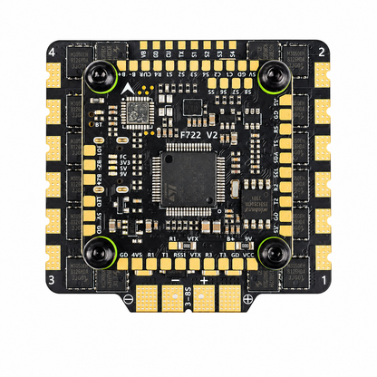 Bottom View of Aocoda RC F722 V2 80A AM32 Stack PCB for FPV Drone