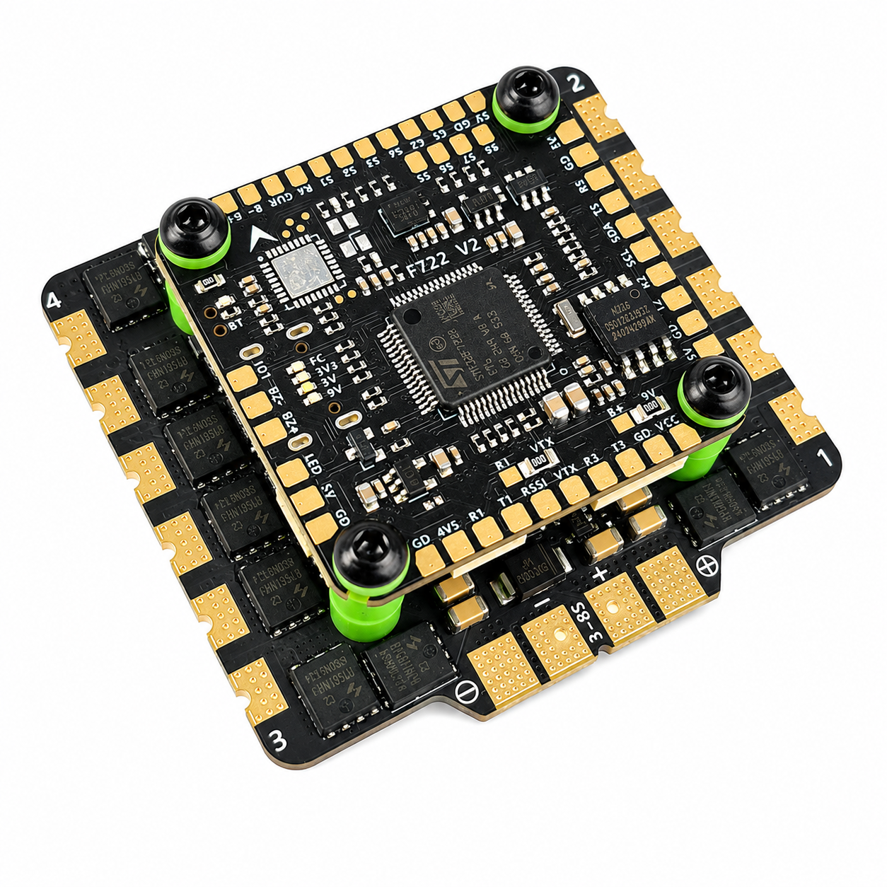 Top View of Aocoda RC F722 V2 80A AM32 Flight Controller ESC Stack