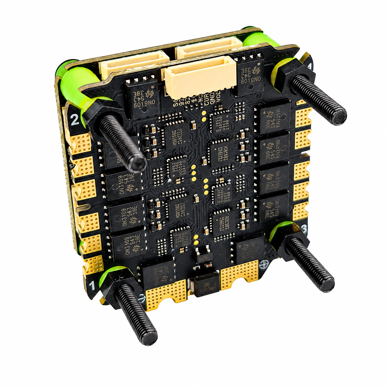 Rear Angle View of Aocoda-RC F722 V2 Flight Controller Stack with 75A 3075S ESC 30x30mm for FPV Racing Drone