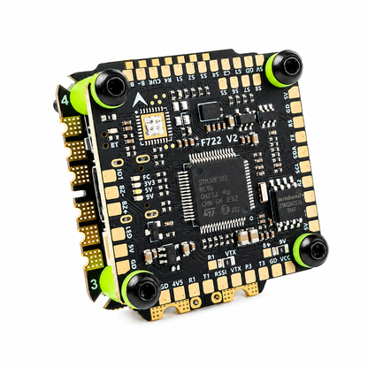Front and Back View of Aocoda-RC F722 V2 Flight Controller Stack with 75A ESC