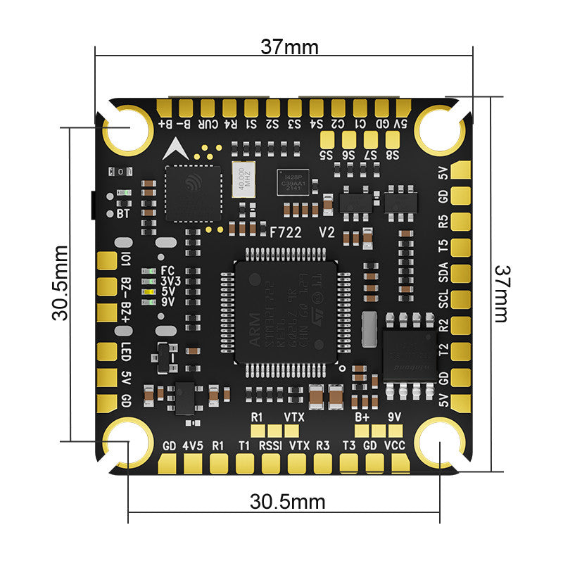Dimensions of Aocoda-RC F722 V2 Flight Controller 30.5mm Mount