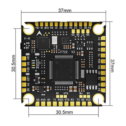 Dimensions of Aocoda-RC F722 V2 Flight Controller 30.5mm Mount
