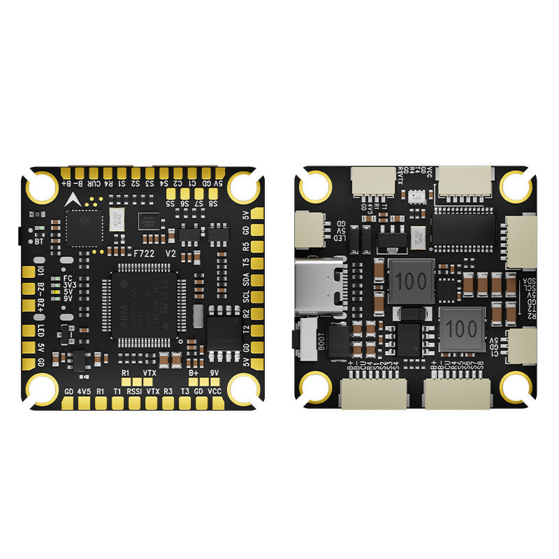 Front and Back View of Aocoda-RC F722 V2 Flight Controller