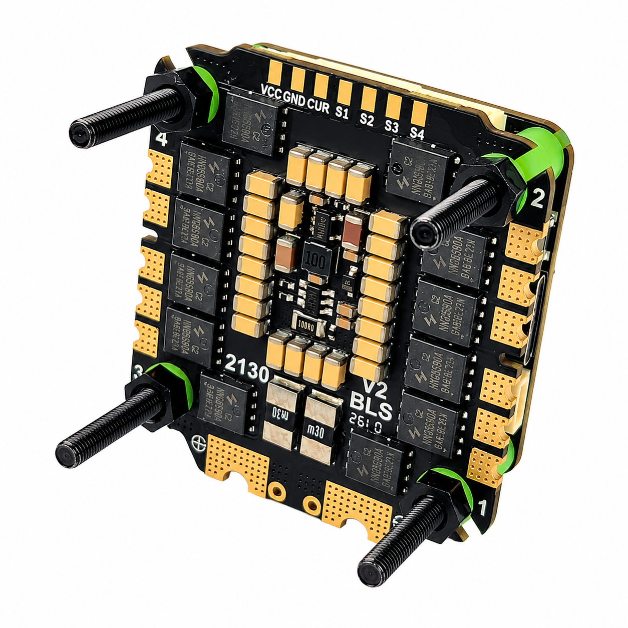 Angled View of Aocoda-RC F765S V2 FC Stack with 65A 3065S 4-in-1 ESC for FPV Racing and Freestyle Drones