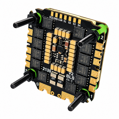 Angled View of Aocoda-RC F765S V2 FC Stack with 65A 3065S 4-in-1 ESC for FPV Racing and Freestyle Drones