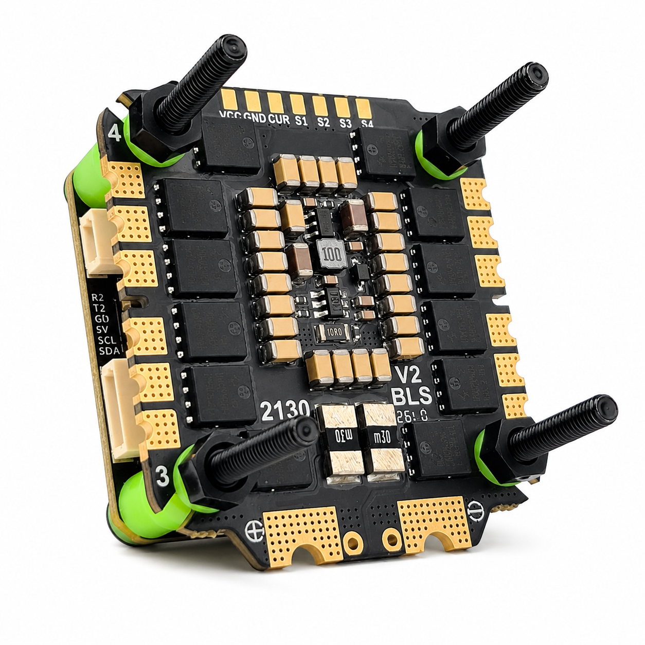 Angled View of Aocoda-RC F765S V2 Flight Controller and 65A ESC Stack
