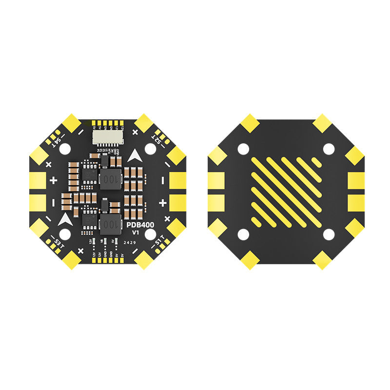 Front and Back View of Aocoda-RC PDB400 12S 400A Power Distribution Board