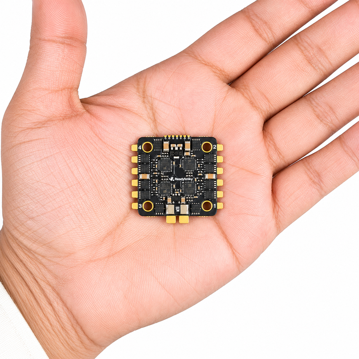 Close-up of AocodaRC F7 Mini FC and ESC Stack