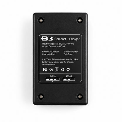 Rear view of the B3 2-3S LiPo Battery Balance Charger showing specifications.