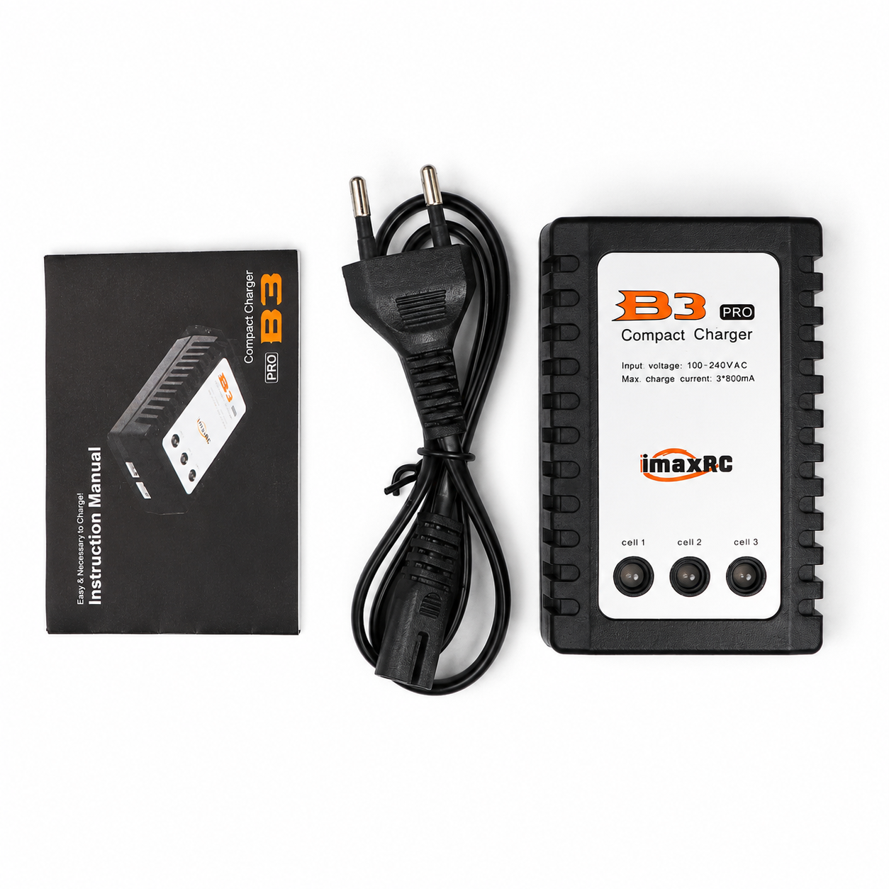 B3 2-3S LiPo Battery Balance Charger with power cable and accessories.