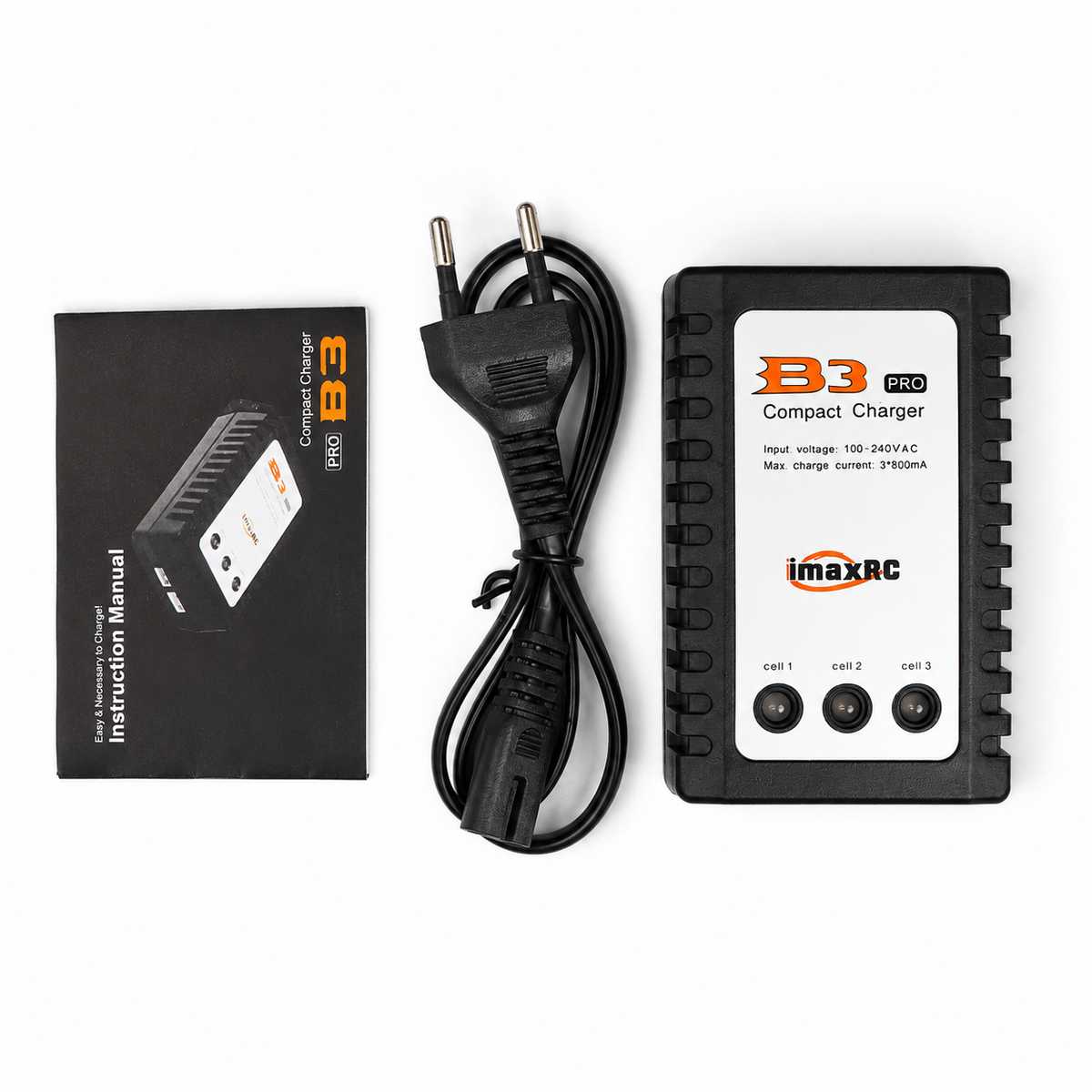 B3 2-3S LiPo Battery Balance Charger with power cable and accessories.