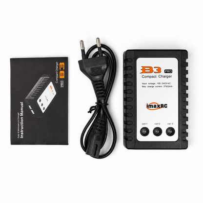 B3 2-3S LiPo Battery Balance Charger with power cable and accessories.