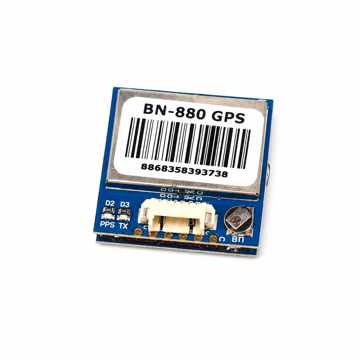 Bottom view of Beitian BN-880 M8N GPS Module showing connector and PCB layout