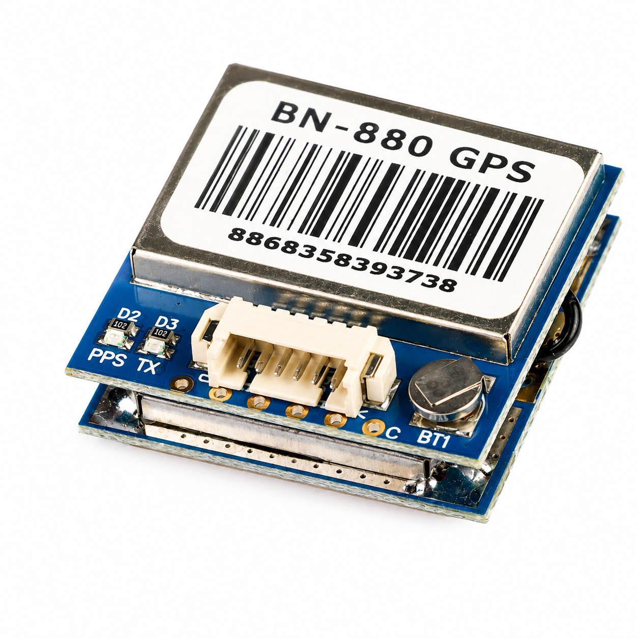 Front view of Beitian BN-880 M8N GPS Module with HMC5883L compass for drone navigation