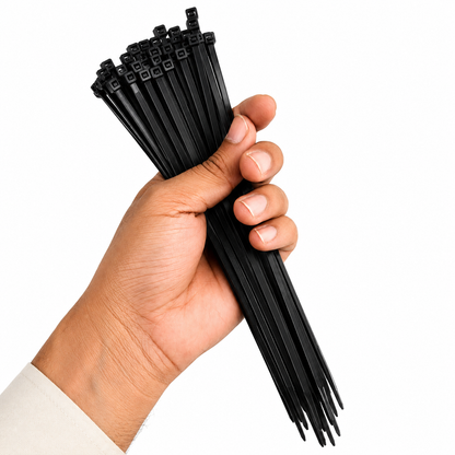 Black adjustable nylon zip ties 150mm with self locking heads