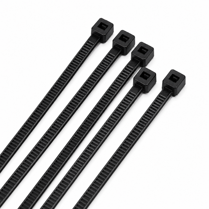 Bundle of 100 black nylon cable ties for cable management